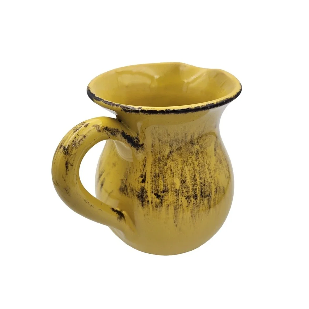 Italian Mustard Yellow Brown Ceramic Pottery Pitcher Jug 7